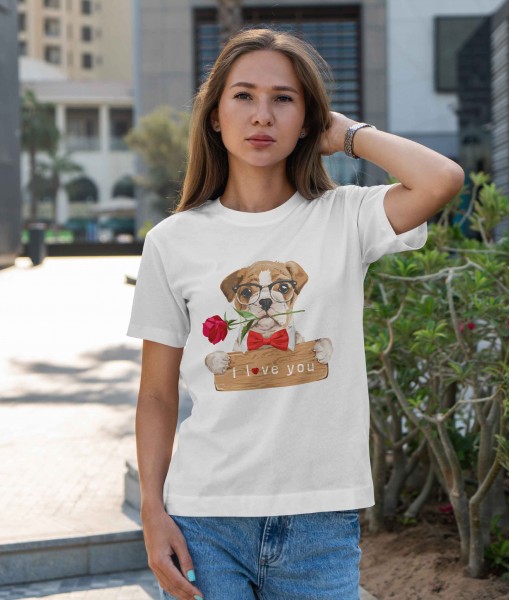 Дамска тениска с щампа Арт Love you dog